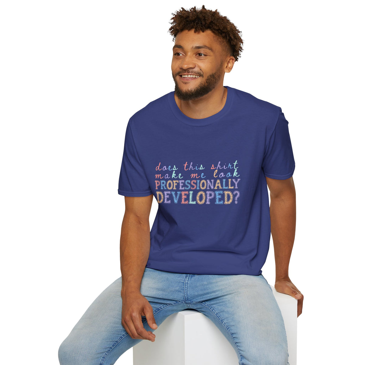 Professionally Developed? Pastel Graphic T‑Shirt — Funny Developer Tech Tee