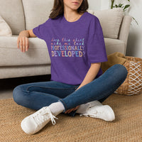 Professionally Developed? Pastel Graphic T‑Shirt — Funny Developer Tech Tee