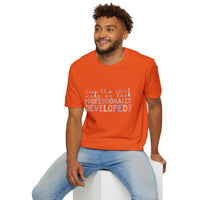 Professionally Developed? Pastel Graphic T‑Shirt — Funny Developer Tech Tee
