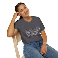 Professionally Developed? Pastel Graphic T‑Shirt — Funny Developer Tech Tee