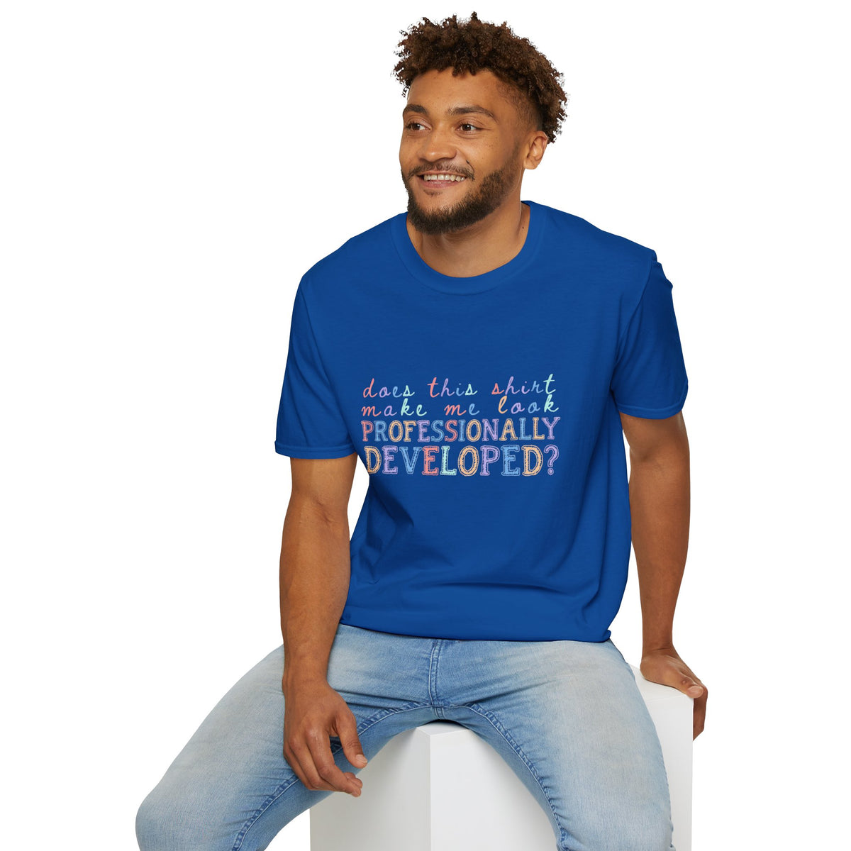 Professionally Developed? Pastel Graphic T‑Shirt — Funny Developer Tech Tee
