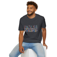 Professionally Developed? Pastel Graphic T‑Shirt — Funny Developer Tech Tee