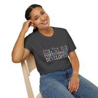 Professionally Developed? Pastel Graphic T‑Shirt — Funny Developer Tech Tee