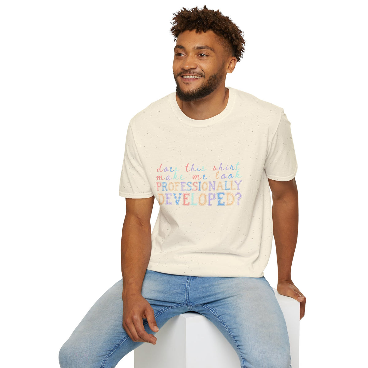 Professionally Developed? Pastel Graphic T‑Shirt — Funny Developer Tech Tee