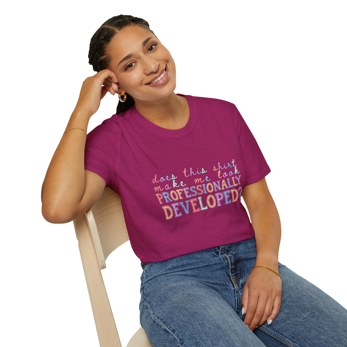 Professionally Developed? Pastel Graphic T‑Shirt — Funny Developer Tech Tee