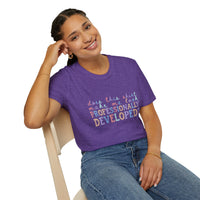 Professionally Developed? Pastel Graphic T‑Shirt — Funny Developer Tech Tee