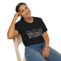 Professionally Developed? Pastel Graphic T‑Shirt — Funny Developer Tech Tee