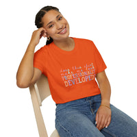 Professionally Developed? Pastel Graphic T‑Shirt — Funny Developer Tech Tee