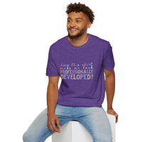 Professionally Developed? Pastel Graphic T‑Shirt — Funny Developer Tech Tee