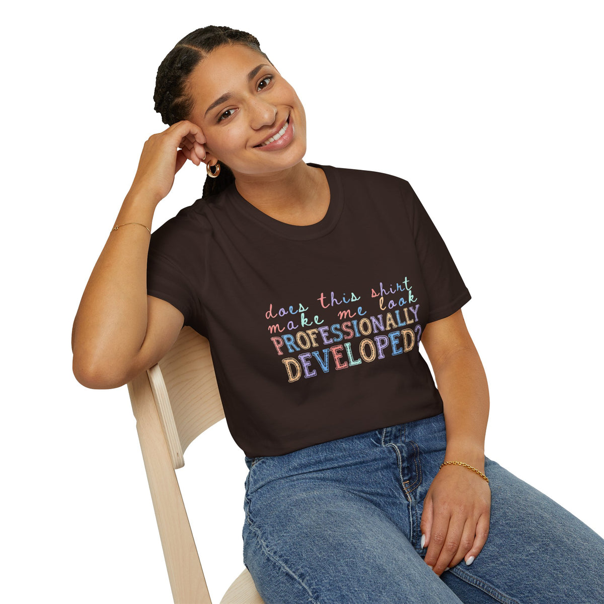 Professionally Developed? Pastel Graphic T‑Shirt — Funny Developer Tech Tee