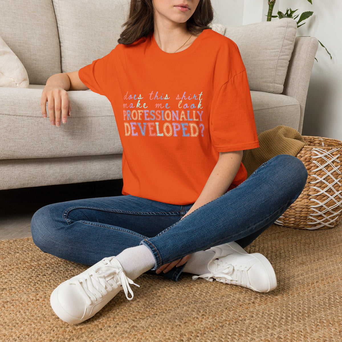 Professionally Developed? Pastel Graphic T‑Shirt — Funny Developer Tech Tee